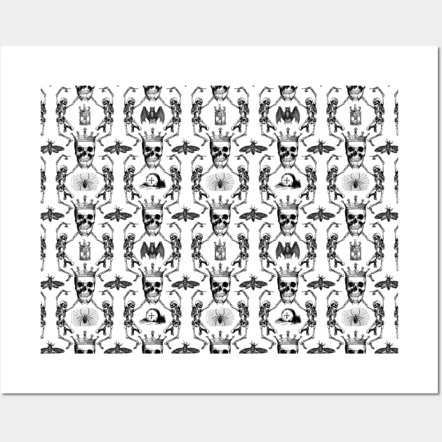 Dancing with Death | Dancing Skeletons | Gothic Halloween Pattern | Black and White | Wall Art by Eclectic At Heart